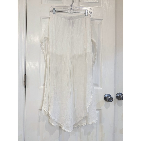 LN San Francisco White Gauze Beach Cover Up Pants Pom Pom‎ Trim Size L - Picture 1 of 4